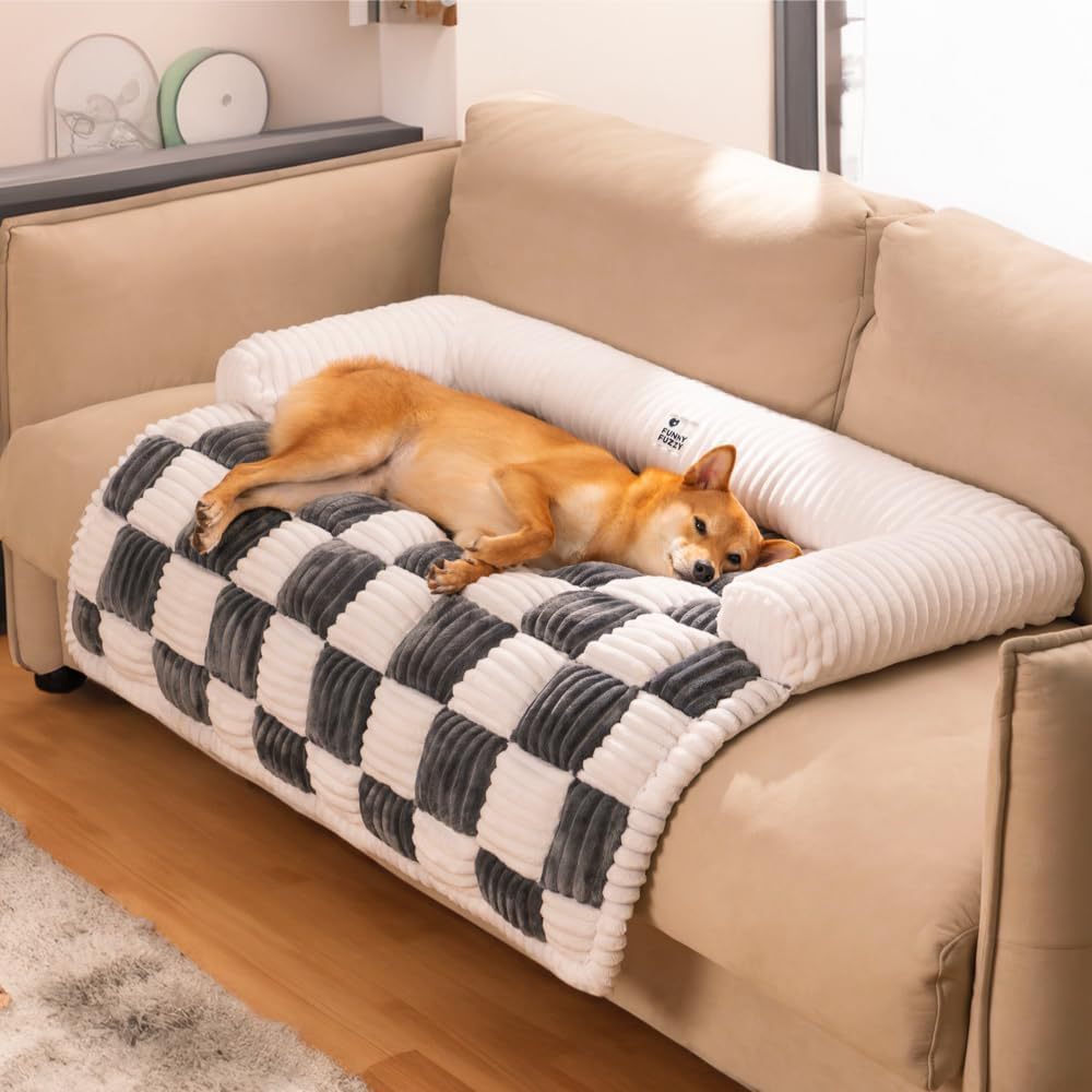 Cream Square Plaid Cozy Dog Mat