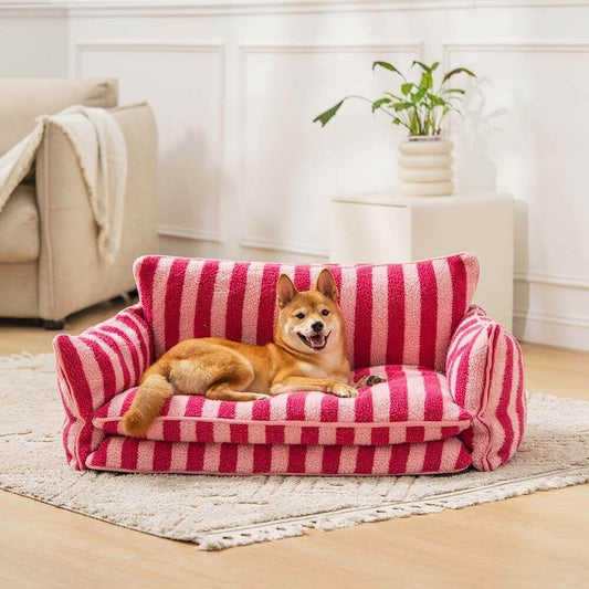 Striped Faux Lambswool Double Layer Dog & Cat Sofa Bed